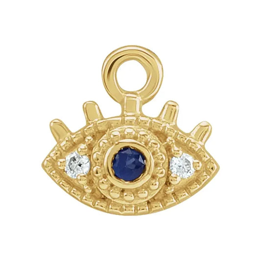 Permanent Jewelry Diamond & Blue Sapphire Evil Eye "Charm" Dangle